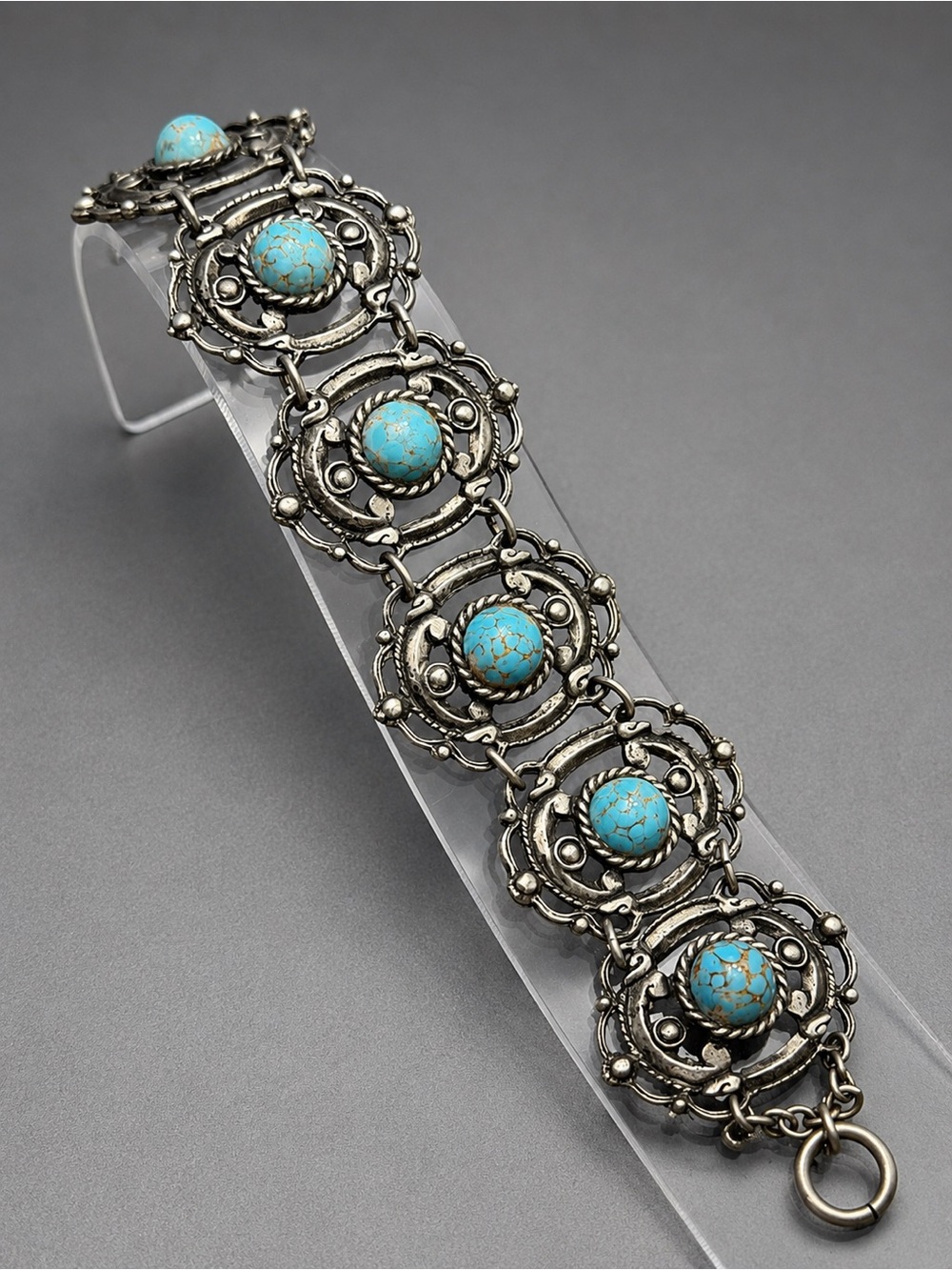 Vintage Robins egg Stone Silver-Tone Link Bracelet
